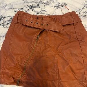 Brown Faux Leather Skirt with Belt